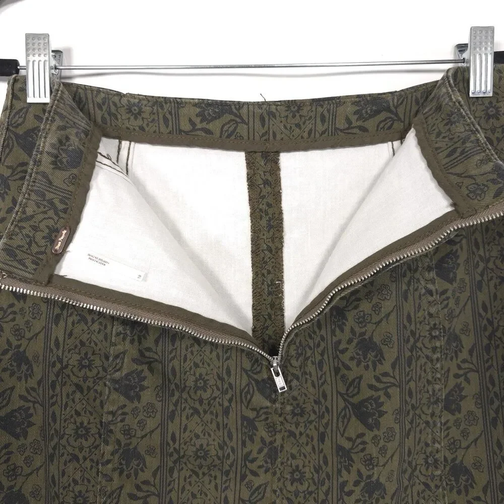 Free People Mini Skirt Size‎ 10 Modern Femme Floral Print Denim Green